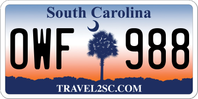 SC license plate OWF988