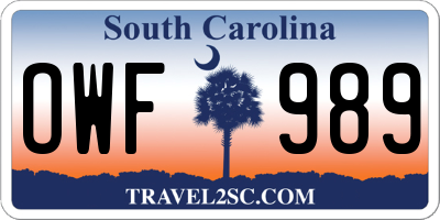SC license plate OWF989