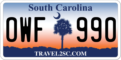 SC license plate OWF990