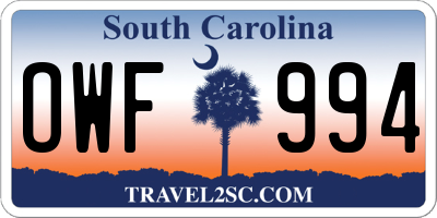SC license plate OWF994