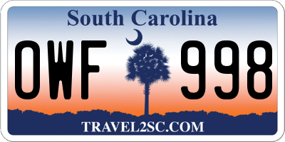 SC license plate OWF998