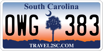 SC license plate OWG383