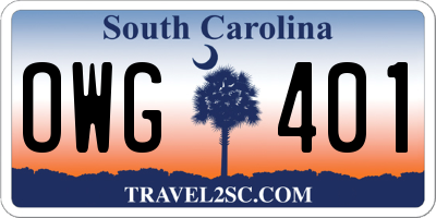 SC license plate OWG401