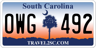 SC license plate OWG492