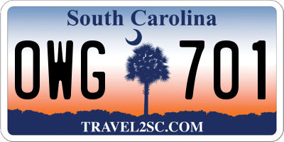 SC license plate OWG701