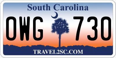 SC license plate OWG730
