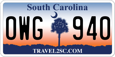 SC license plate OWG940