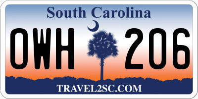 SC license plate OWH206