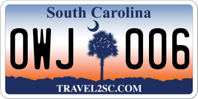 SC license plate OWJ006