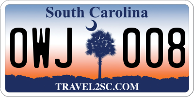 SC license plate OWJ008