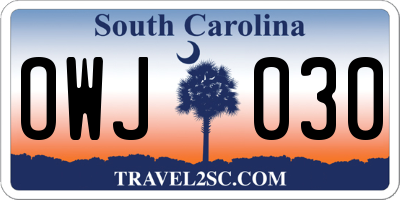 SC license plate OWJ030