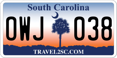 SC license plate OWJ038