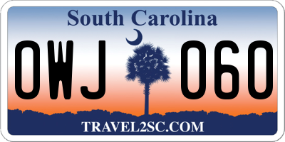 SC license plate OWJ060