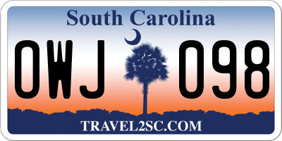SC license plate OWJ098