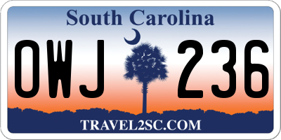 SC license plate OWJ236