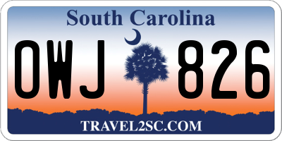 SC license plate OWJ826