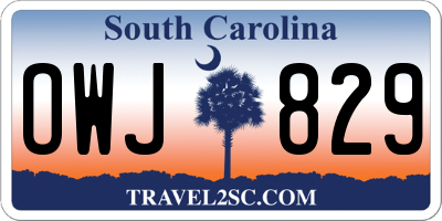SC license plate OWJ829