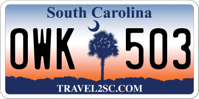 SC license plate OWK503
