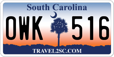 SC license plate OWK516