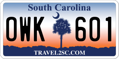SC license plate OWK601