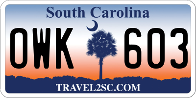 SC license plate OWK603