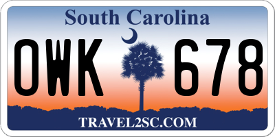 SC license plate OWK678