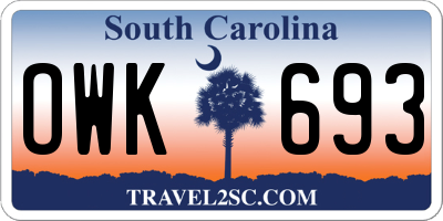 SC license plate OWK693