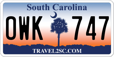 SC license plate OWK747