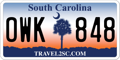 SC license plate OWK848