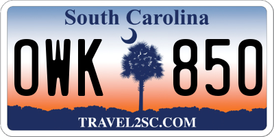 SC license plate OWK850