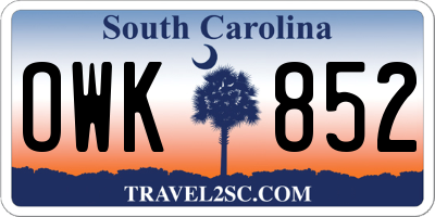 SC license plate OWK852