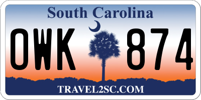 SC license plate OWK874