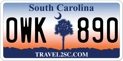 SC license plate OWK890