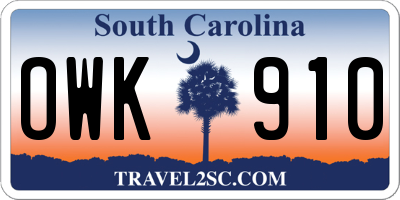 SC license plate OWK910