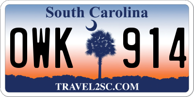 SC license plate OWK914