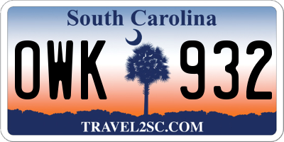 SC license plate OWK932