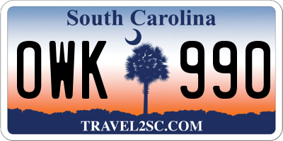 SC license plate OWK990