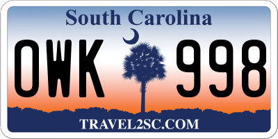 SC license plate OWK998