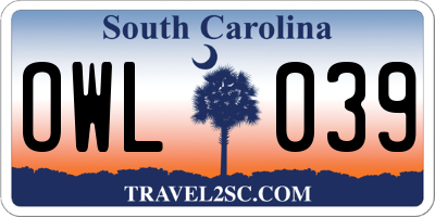 SC license plate OWL039