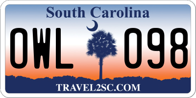 SC license plate OWL098