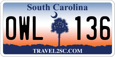 SC license plate OWL136