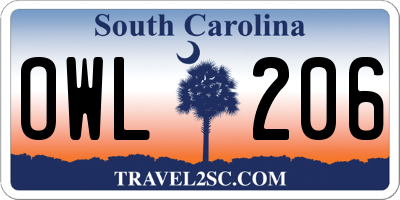 SC license plate OWL206