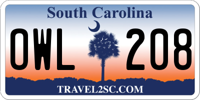 SC license plate OWL208