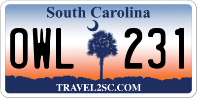 SC license plate OWL231