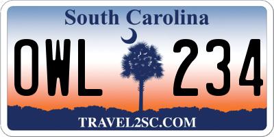 SC license plate OWL234