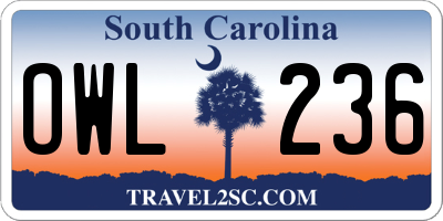 SC license plate OWL236