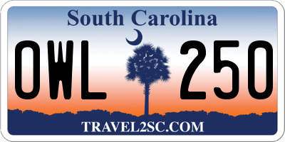 SC license plate OWL250