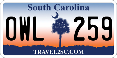 SC license plate OWL259