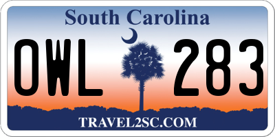 SC license plate OWL283