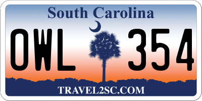SC license plate OWL354